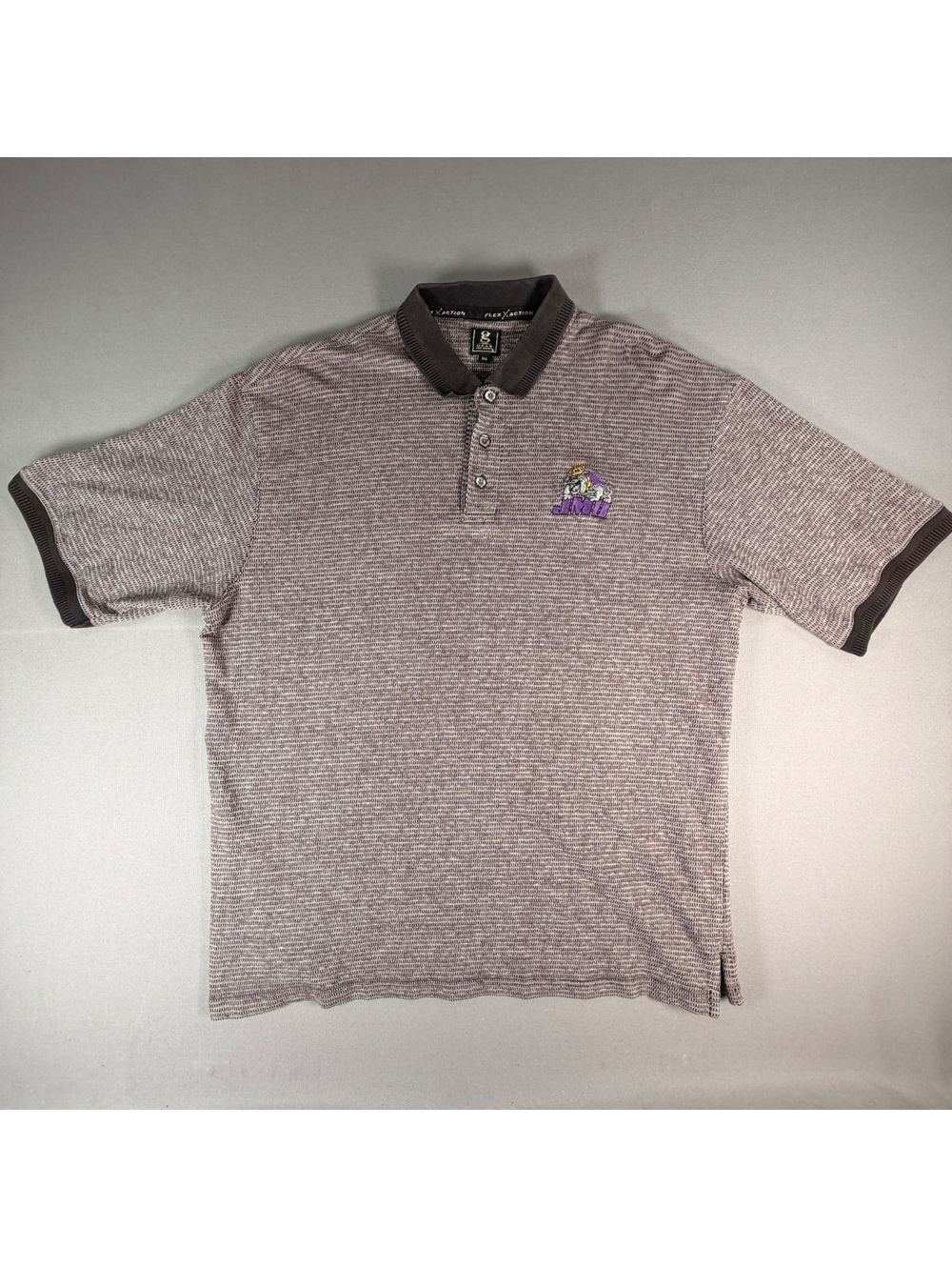 JMU Dukes Polo Shirt Gray Textured Knit James Madison University Golf Polo Top